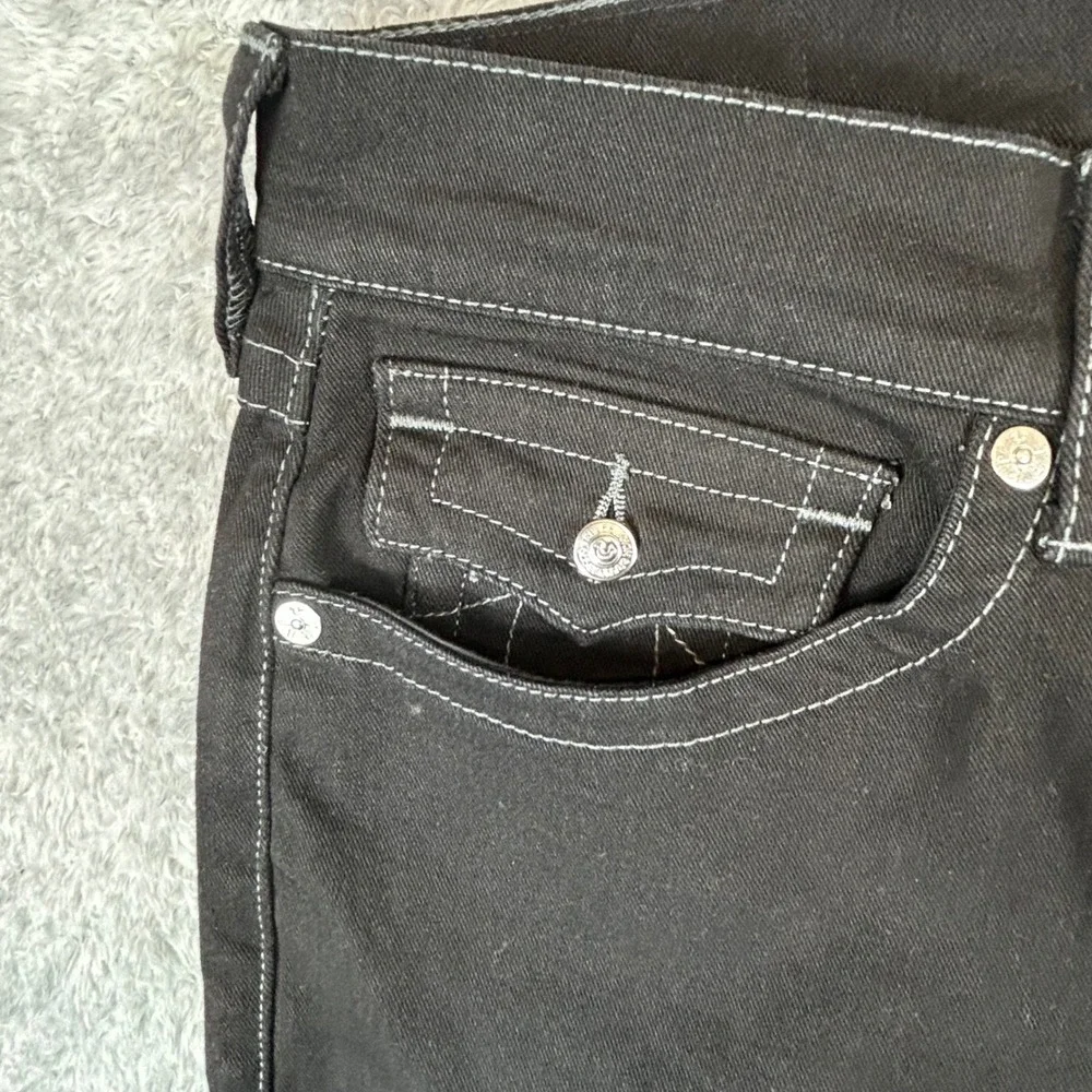 True Religion Ricky Relaxed Straight Black Contrast Stitch Jeans Mens‎ 36x29